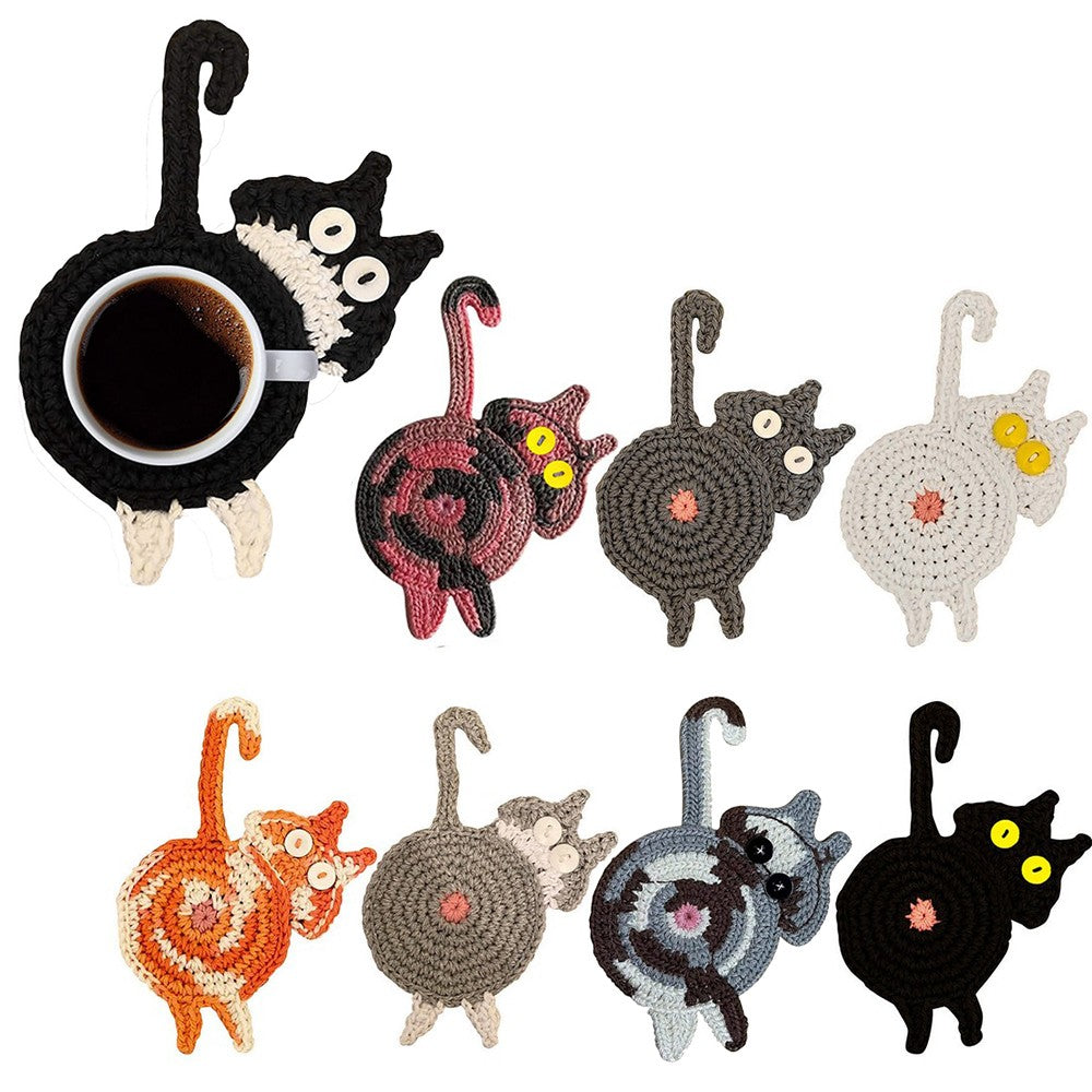 8Pcs Handmade Woven Cat Butt Coasters Coffee Cup Mats Mug Pad for Home Office