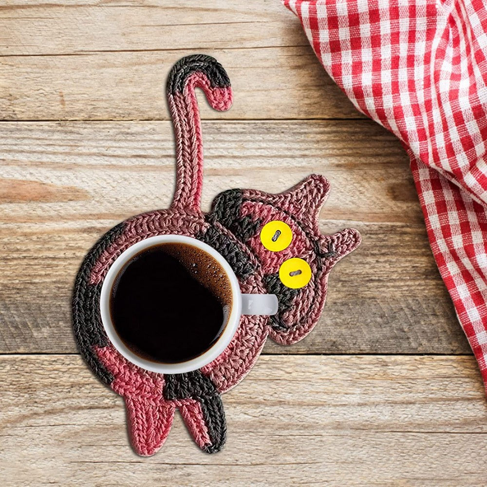 8Pcs Handmade Woven Cat Butt Coasters Coffee Cup Mats Mug Pad for Home Office