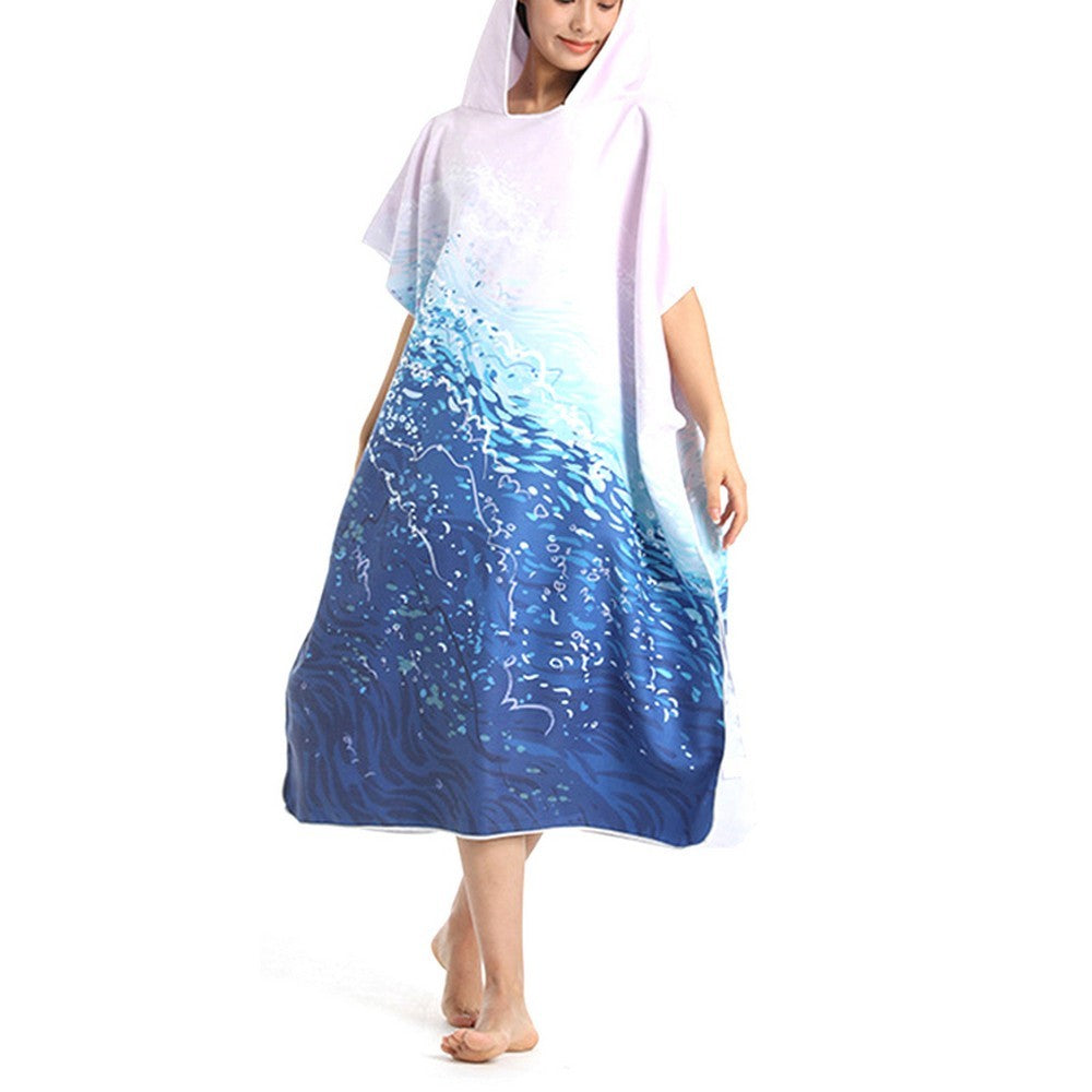 Quick Dry Bath Towel Hooded Beach Towel Changing Robe Poncho Bathrobe Style 1