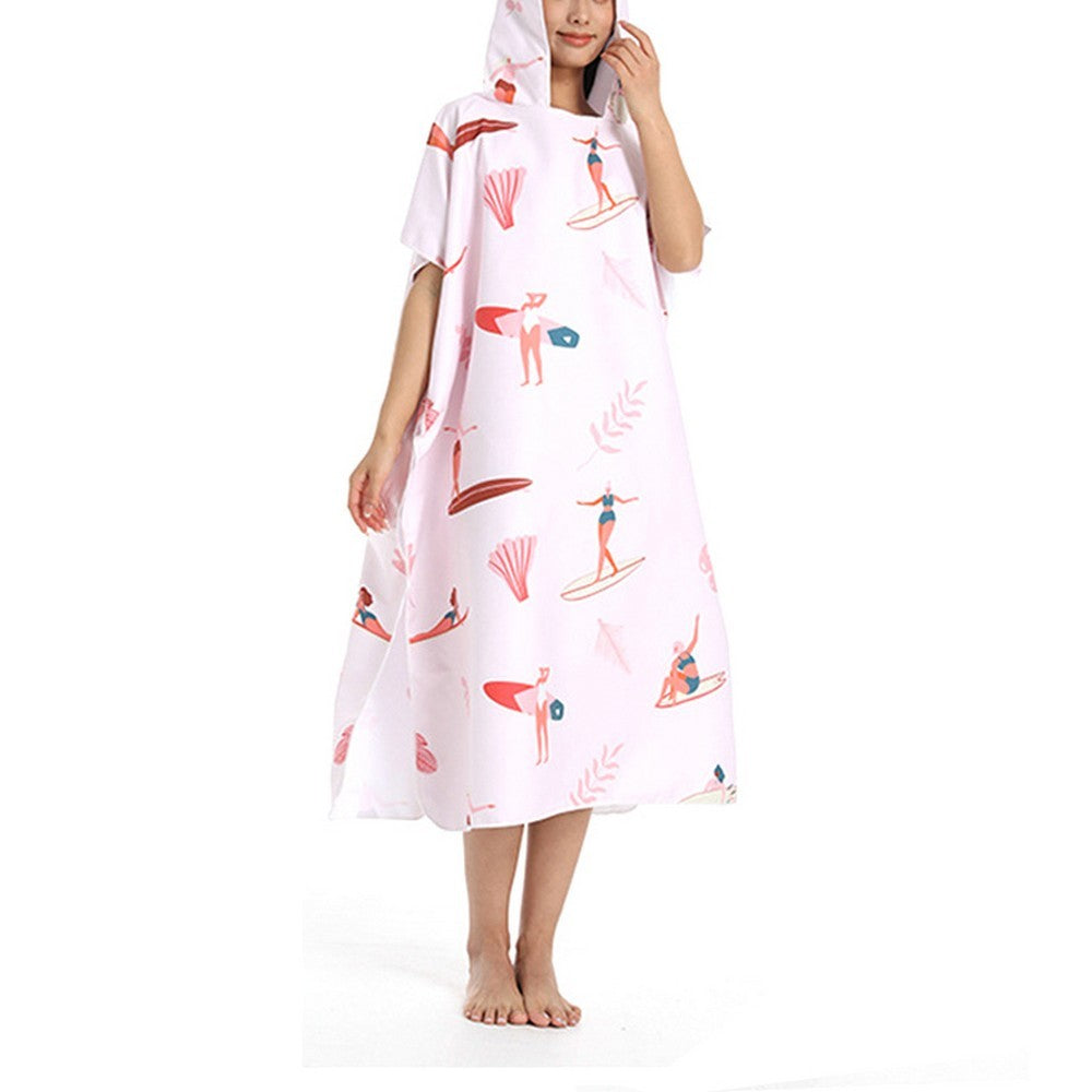 Quick Dry Bath Towel Hooded Beach Towel Changing Robe Poncho Bathrobe Style 2