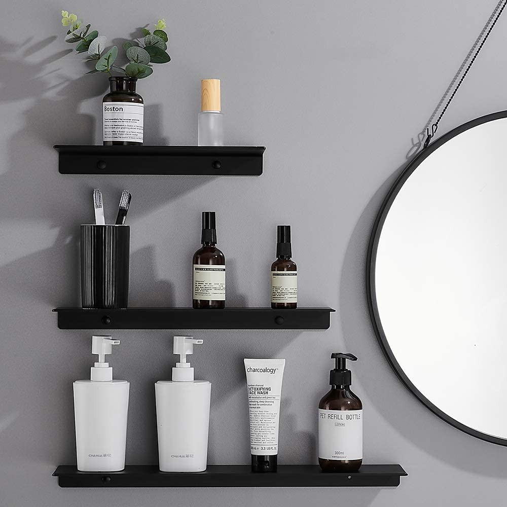 40cm Bathroom Floating Shelf Wall Mounted Cosmetic Storage Display Rack Black