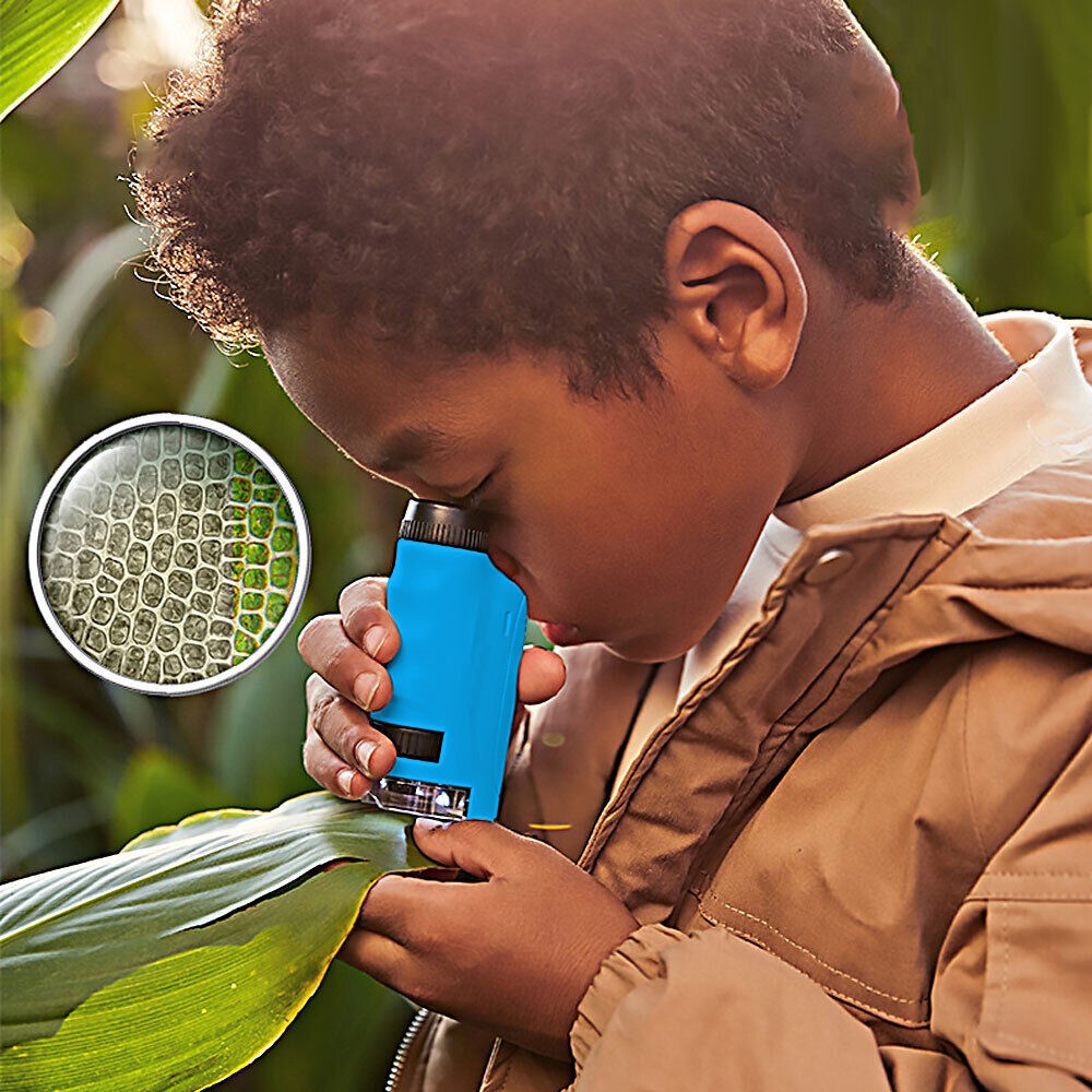 60X Magnifying Mini Microscope Kids Science Toy Educational Microscope Kit Blue