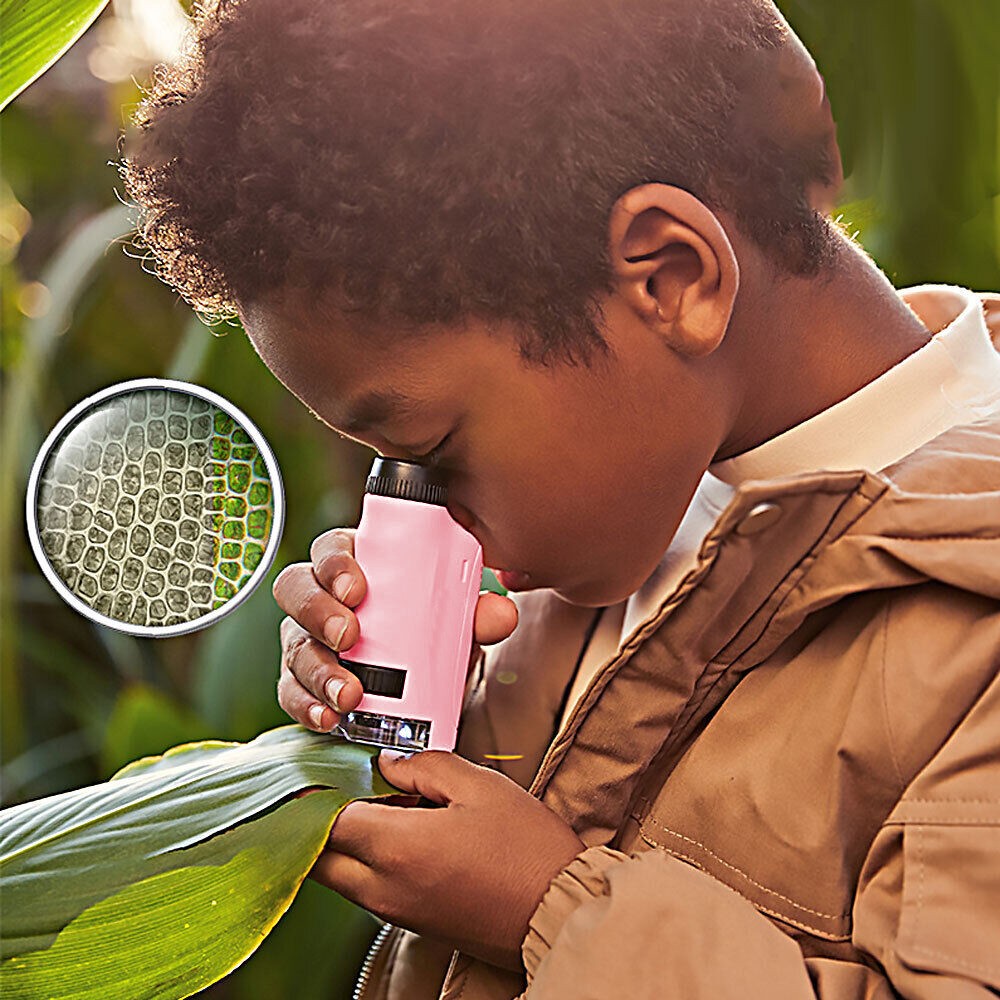 60X Magnifying Mini Microscope Kids Science Toy Educational Microscope Kit Pink