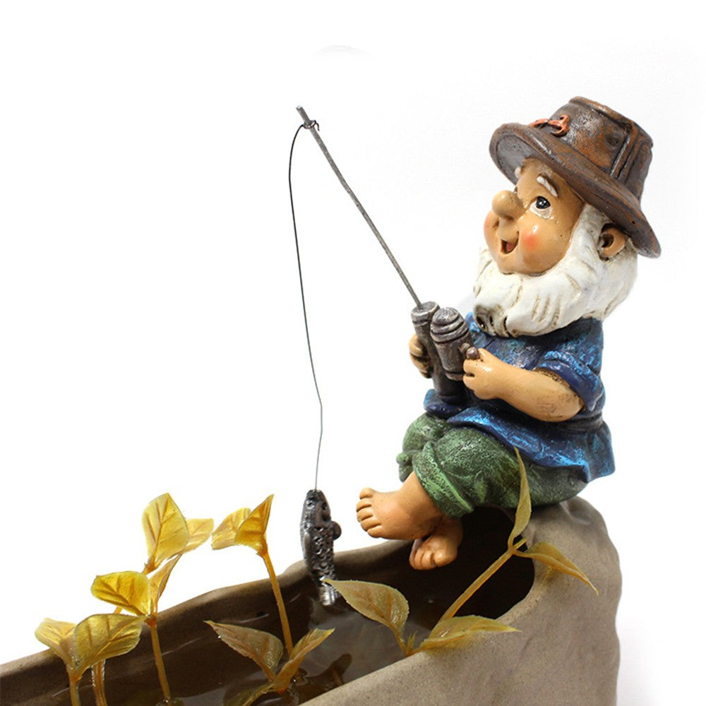 1Pc Garden Fishing Dwarf Statue Ornament Mini Dolls Sculpture Garden Decoration