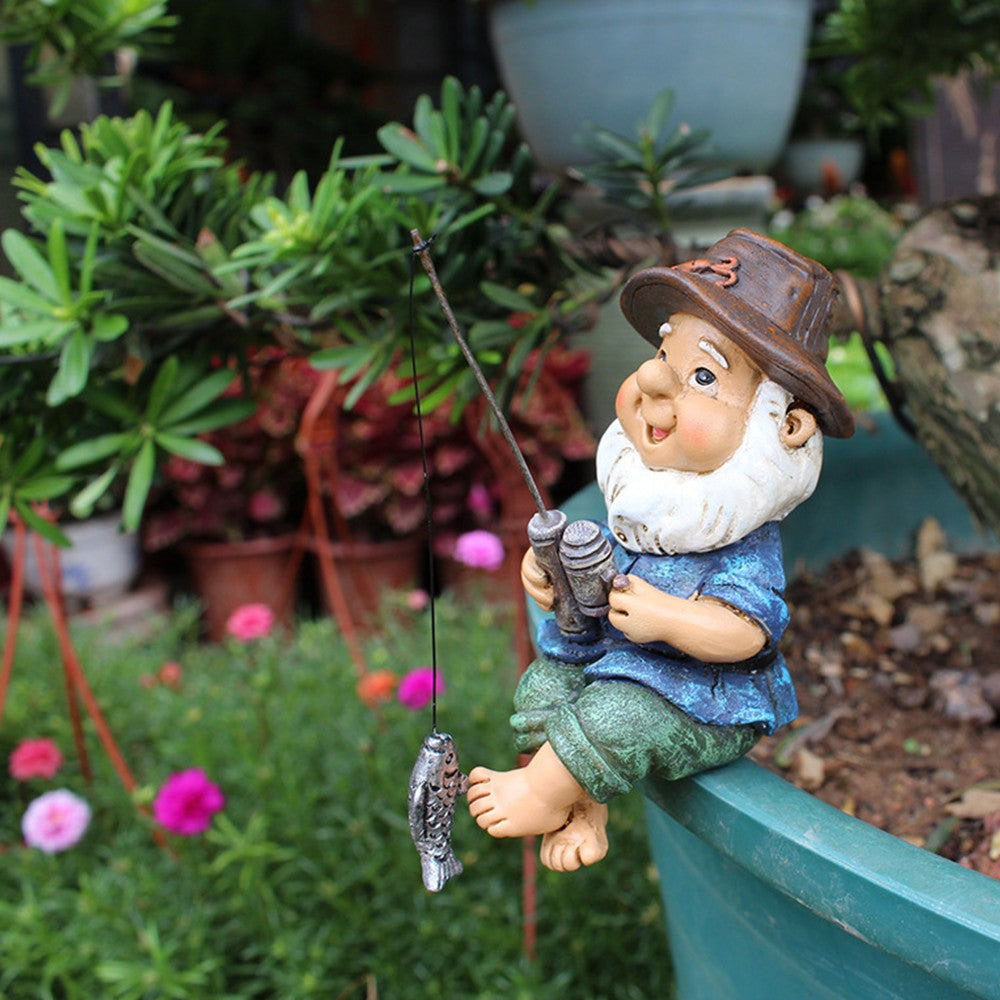 1Pc Garden Fishing Dwarf Statue Ornament Mini Dolls Sculpture Garden Decoration
