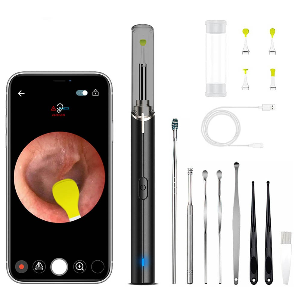 Ear Cleaner Ear Wax Removal Otoscope with Camera with 8Pcs Ear Pick Kit Black