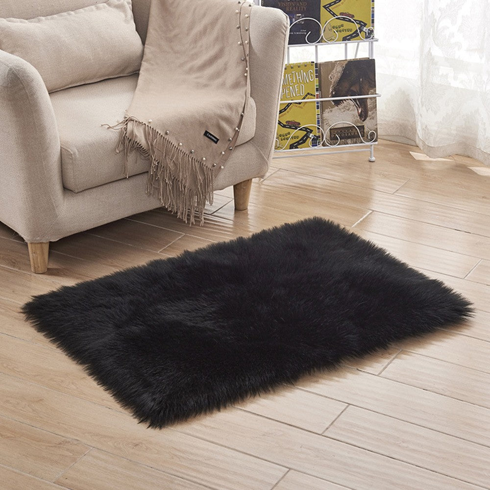 60x120cm Plush Floor Mat Area Non Slip Rug Fluffy Carpets for Bedroom Black