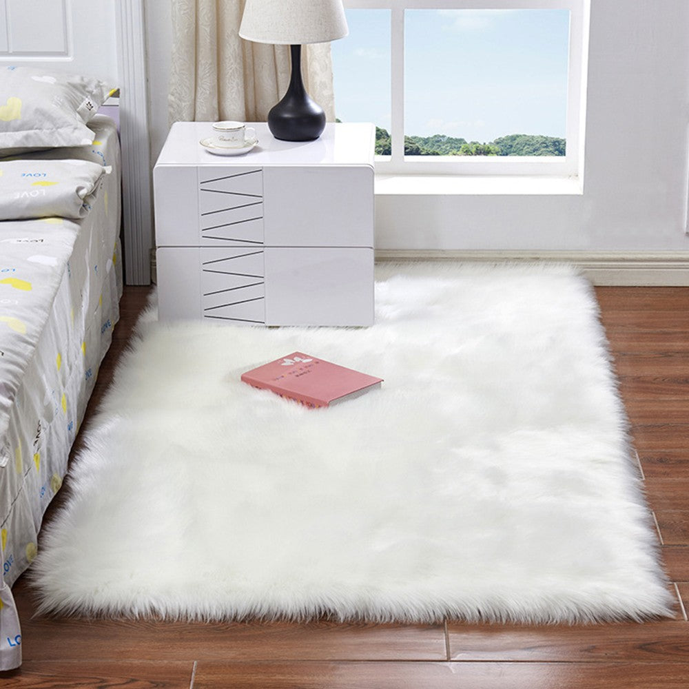40x60cm Plush Floor Mat Area Non Slip Rug Fluffy Carpets for Bedroom White