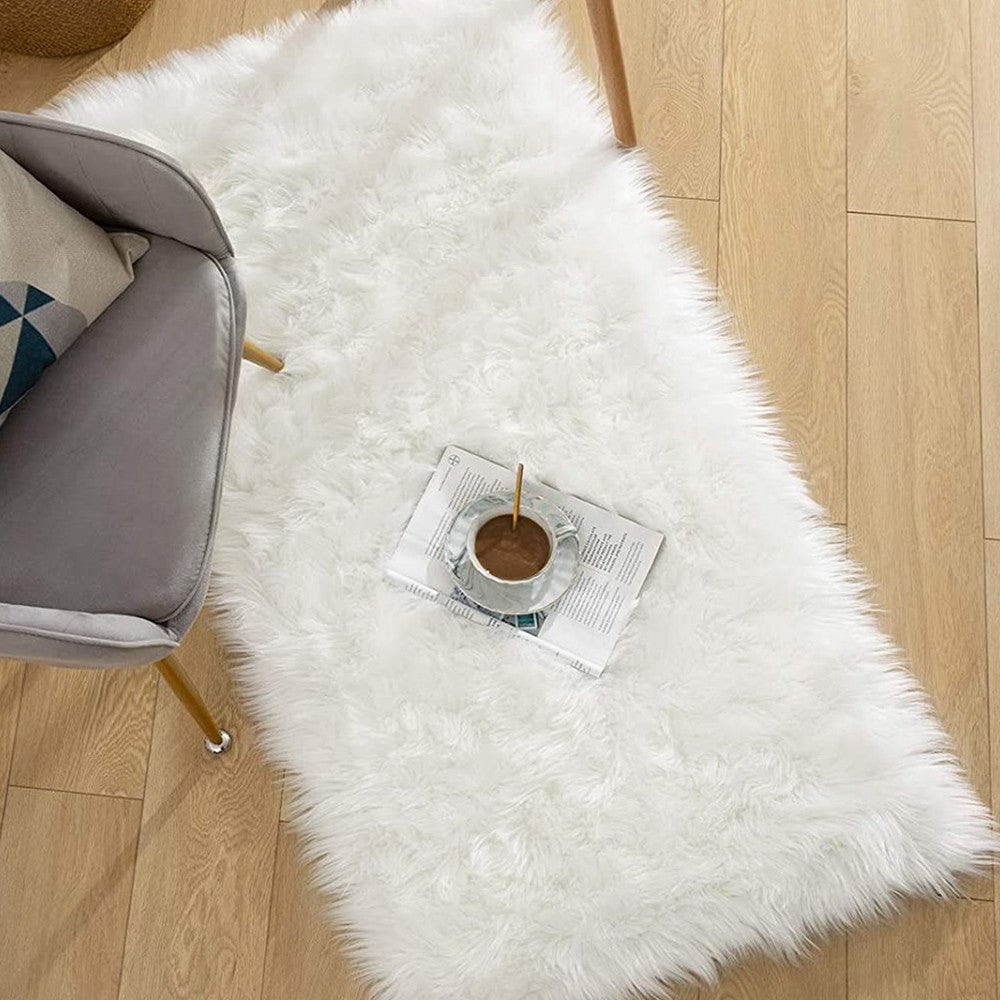 60x120cm Plush Floor Mat Area Non Slip Rug Fluffy Carpets for Bedroom White