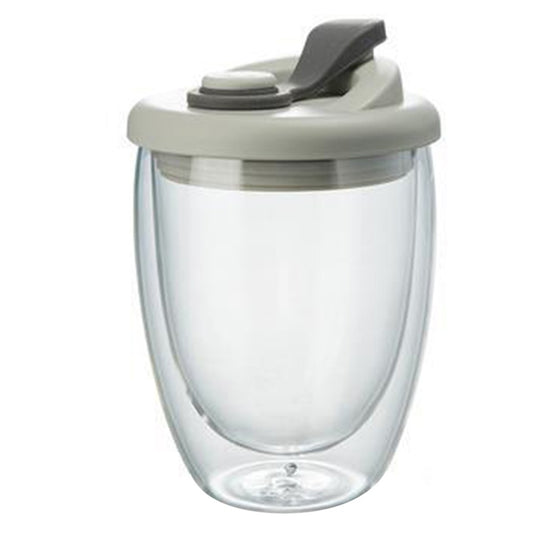 450ml Double Walled Glass Mugs Thermal Coffee Mug Milk Cup with Lid Black