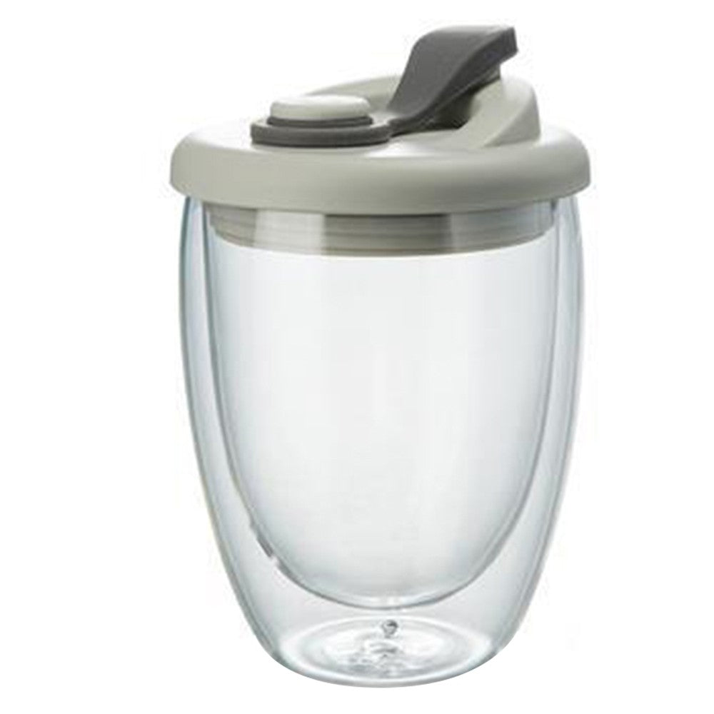 250ml Double Walled Glass Mugs Thermal Coffee Mug Milk Cup with Lid Black