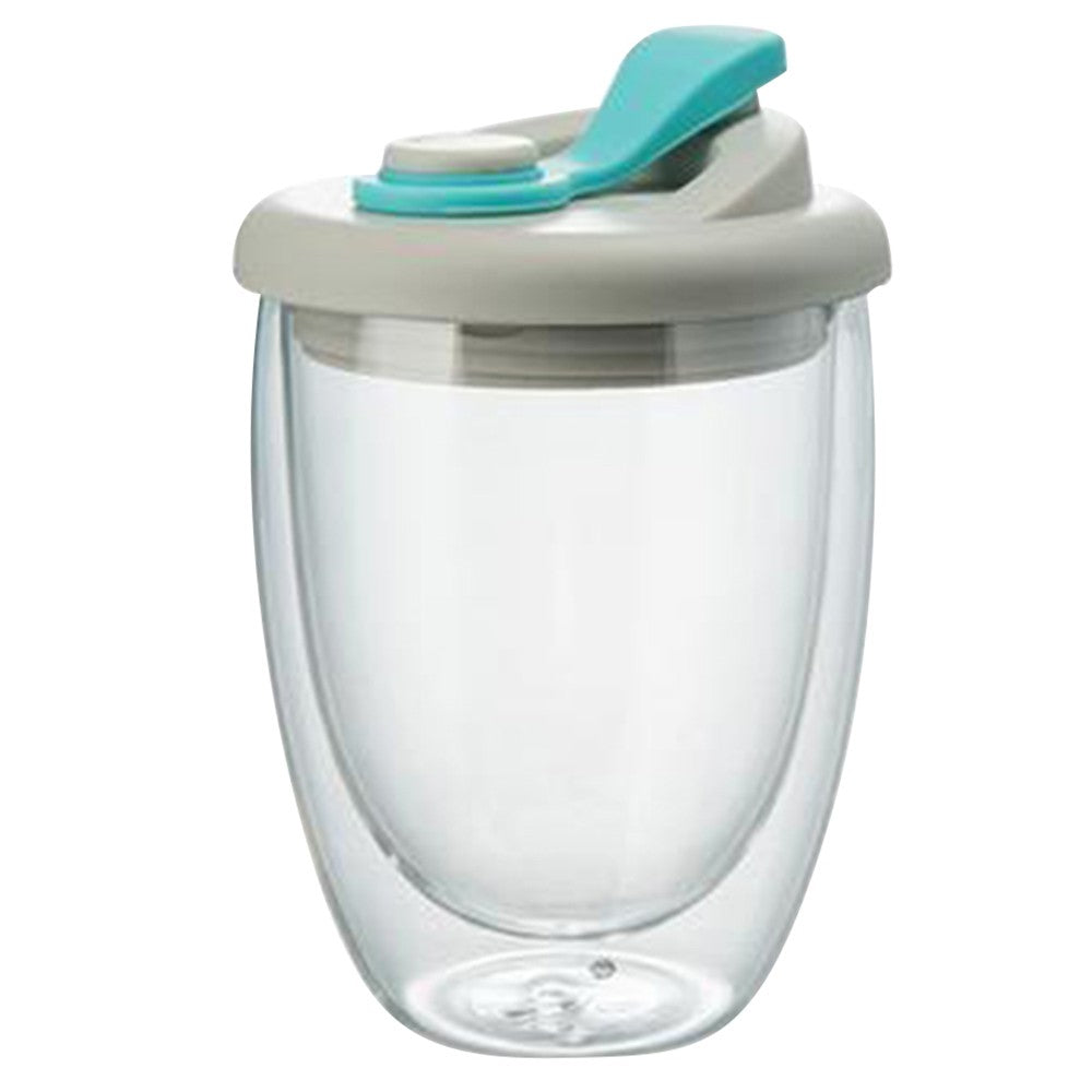 350ml Double Walled Glass Mugs Thermal Coffee Mug Milk Cup with Lid Blue