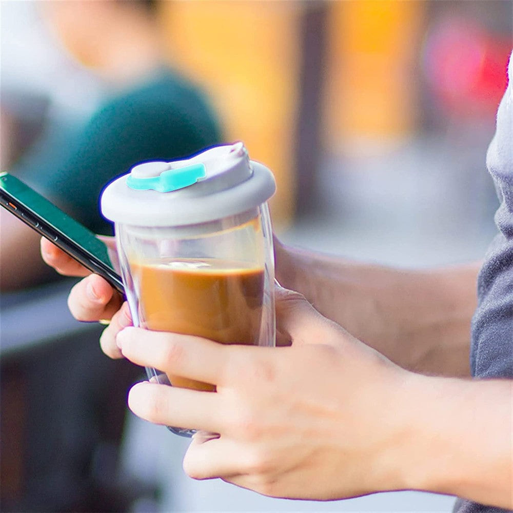 450ml Double Walled Glass Mugs Thermal Coffee Mug Milk Cup with Lid Blue