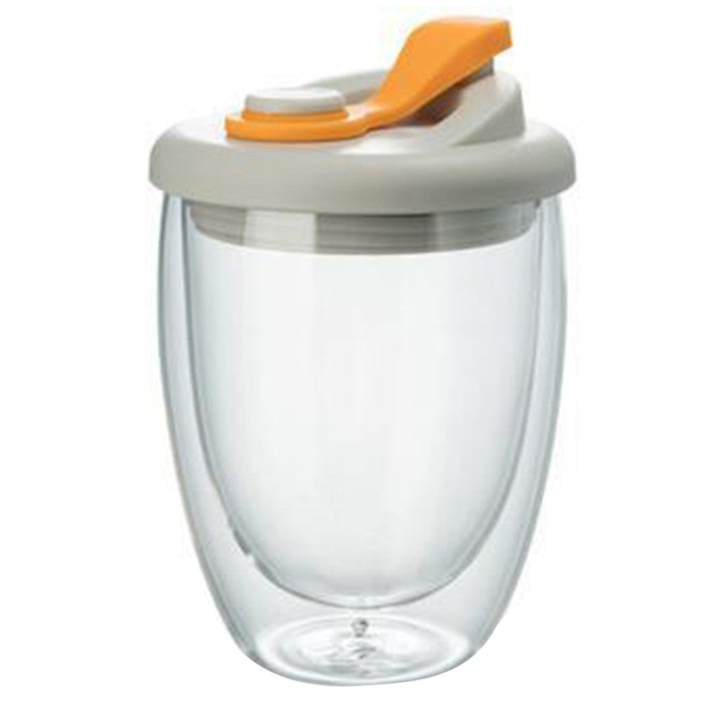 350ml Double Walled Glass Mugs Thermal Coffee Mug Milk Cup with Lid Orange