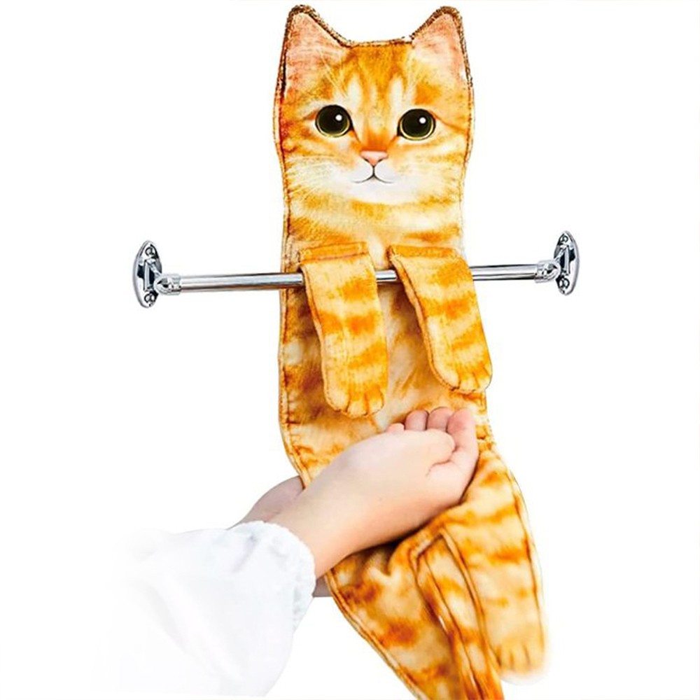 Funny Cat Hanging Hand Towels Absorbent Face Towels for Bathroom Kitchen Style 1