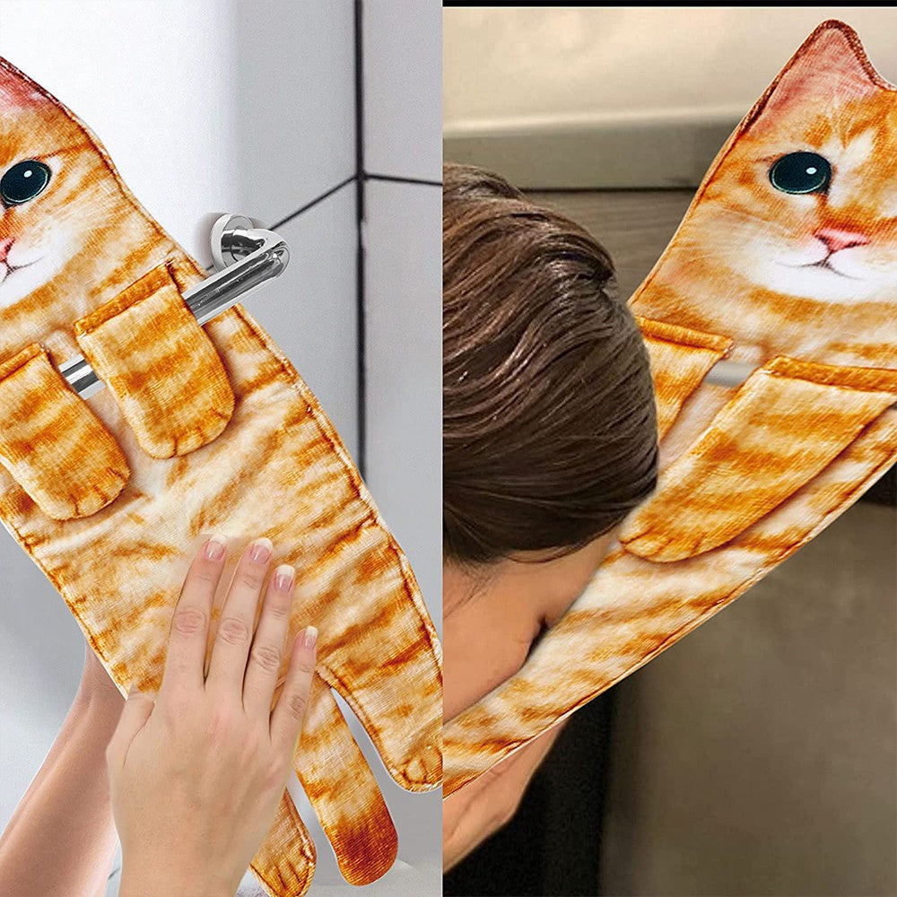 Funny Cat Hanging Hand Towels Absorbent Face Towels for Bathroom Kitchen Style 1