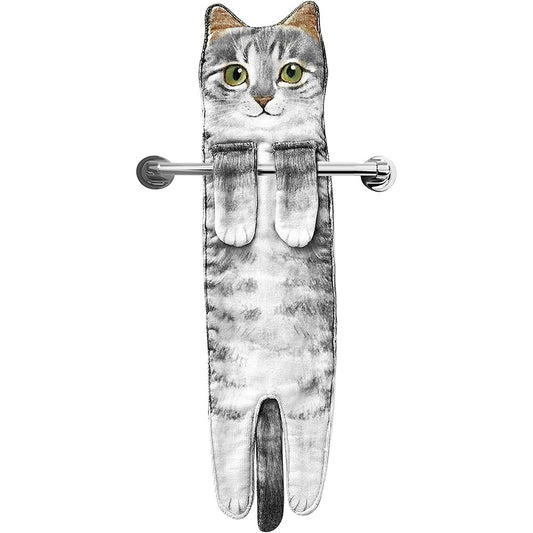 Funny Cat Hanging Hand Towels Absorbent Face Towels for Bathroom Kitchen Style 2