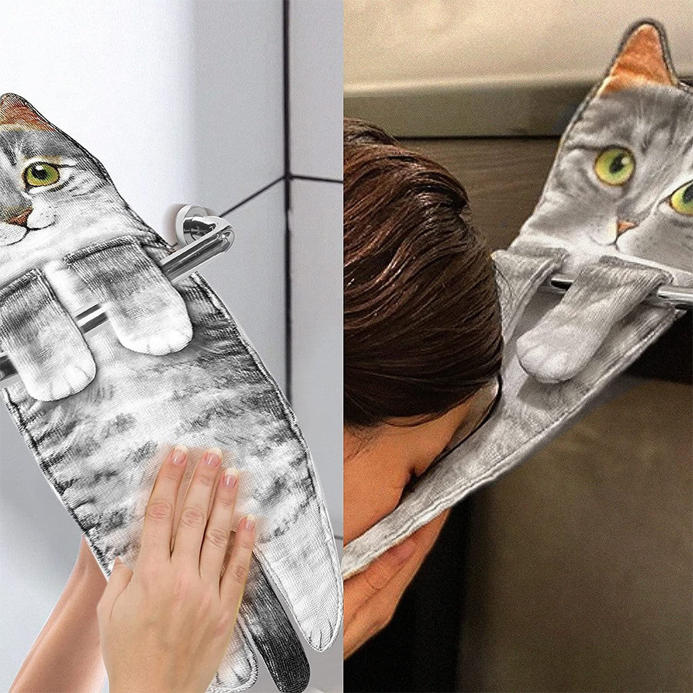 Funny Cat Hanging Hand Towels Absorbent Face Towels for Bathroom Kitchen Style 2