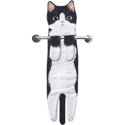 Funny Cat Hanging Hand Towels Absorbent Face Towels for Bathroom Kitchen Style 3