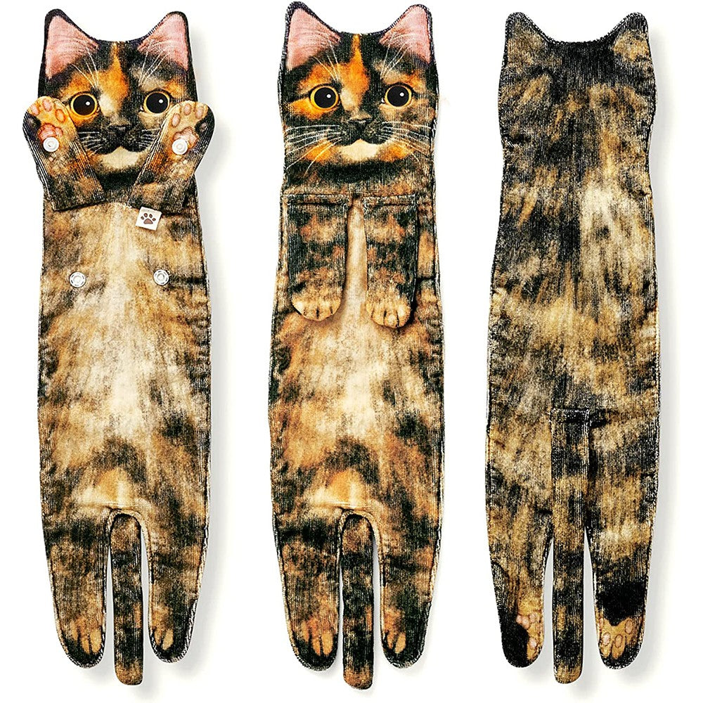 Funny Cat Hanging Hand Towels Absorbent Face Towels for Bathroom Kitchen Style 4