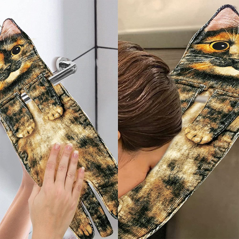 Funny Cat Hanging Hand Towels Absorbent Face Towels for Bathroom Kitchen Style 4