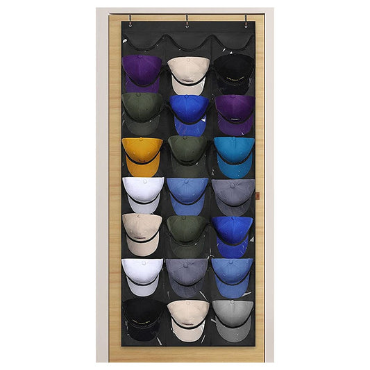 24 Pocket Baseball Hat Rack Hat Storage Bag Over the Door Cap Organizer Black