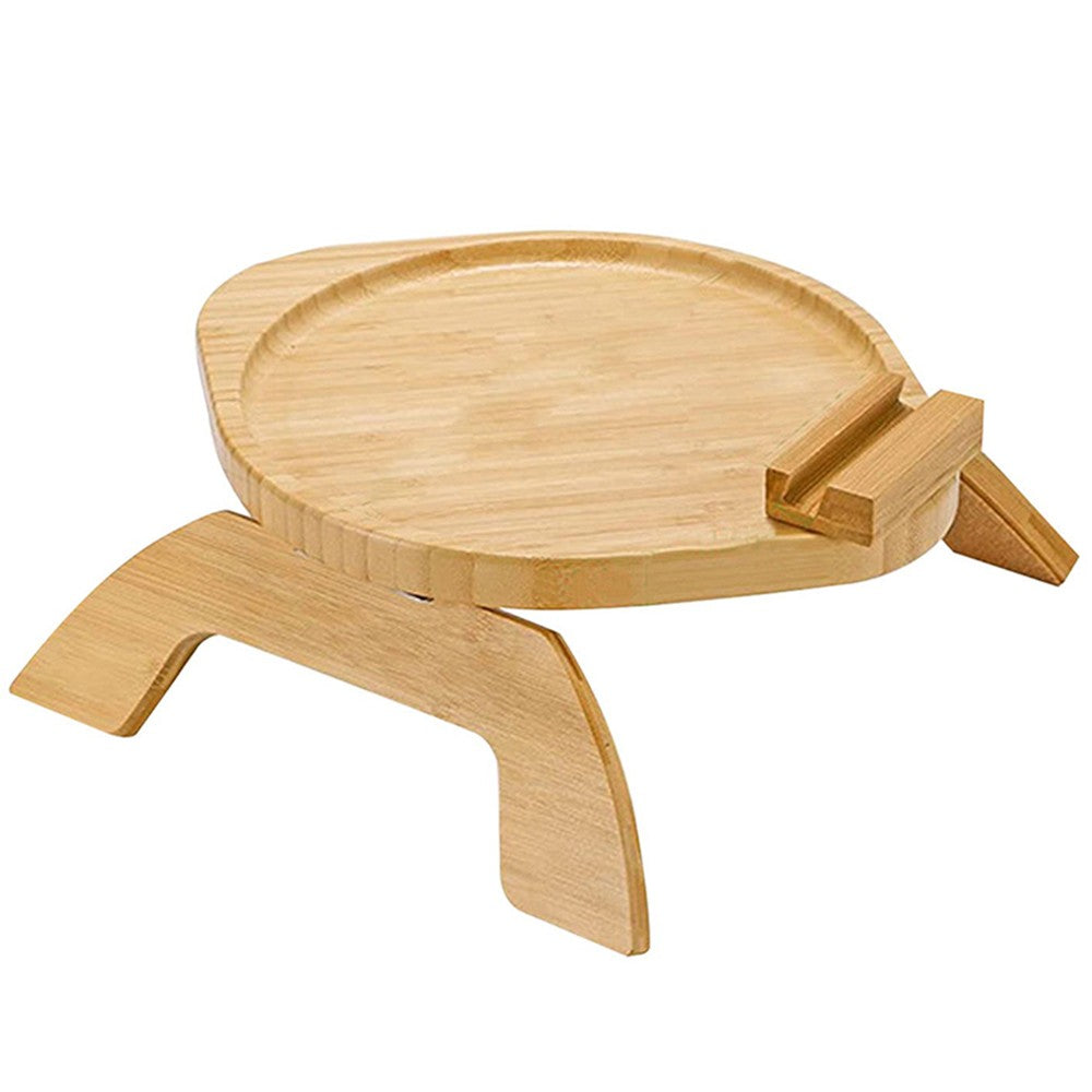 Foldable Round Wood Clip On Sofa Armrest Tray Snack Tray with Phone Holder