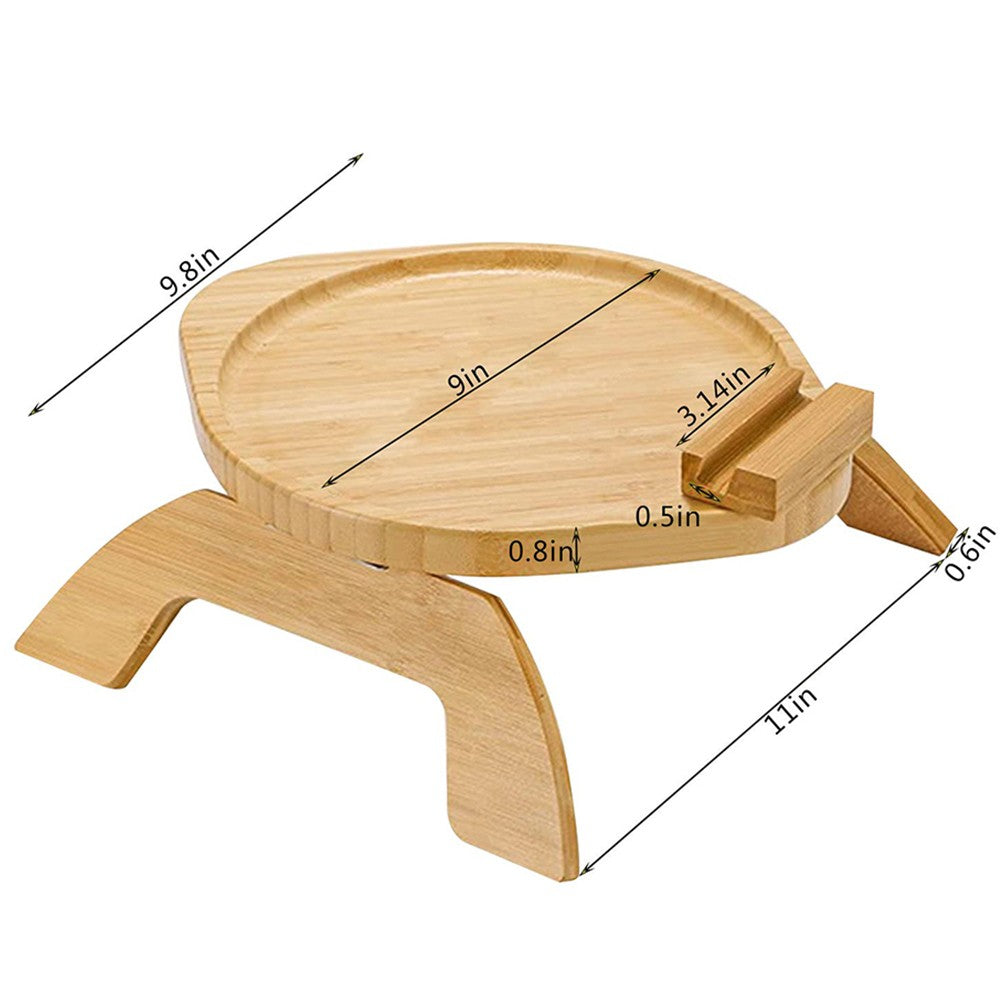 Foldable Round Wood Clip On Sofa Armrest Tray Snack Tray with Phone Holder