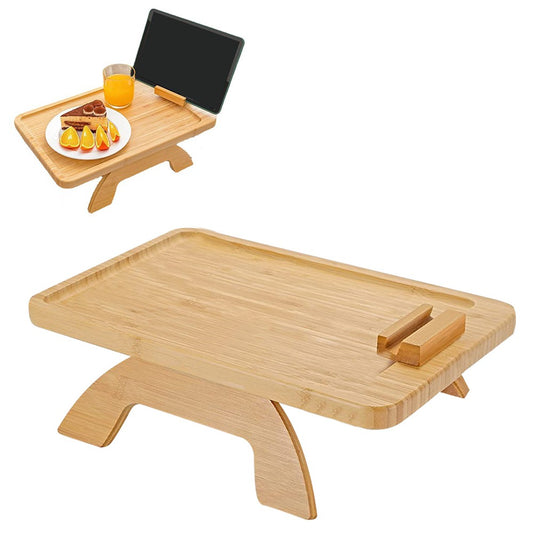 Foldable Rectangular Wood Clip On Sofa Armrest Tray Snack Tray with Phone Holder
