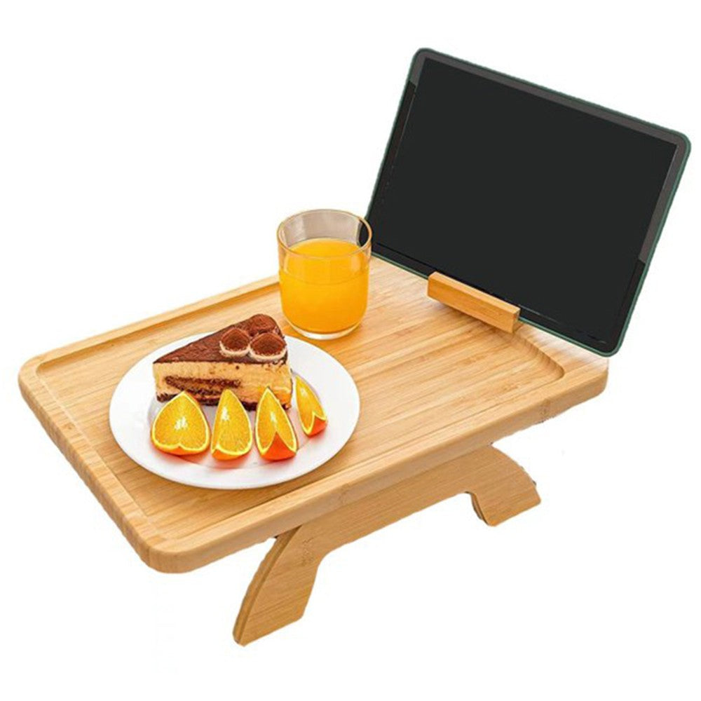 Foldable Rectangular Wood Clip On Sofa Armrest Tray Snack Tray with Phone Holder