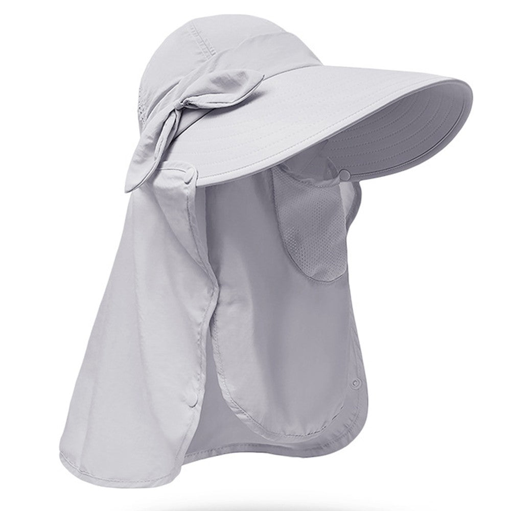 Womens Sun Cap Wide Brim Fishing Hats with Detachable Face Mask Neck Flap Grey