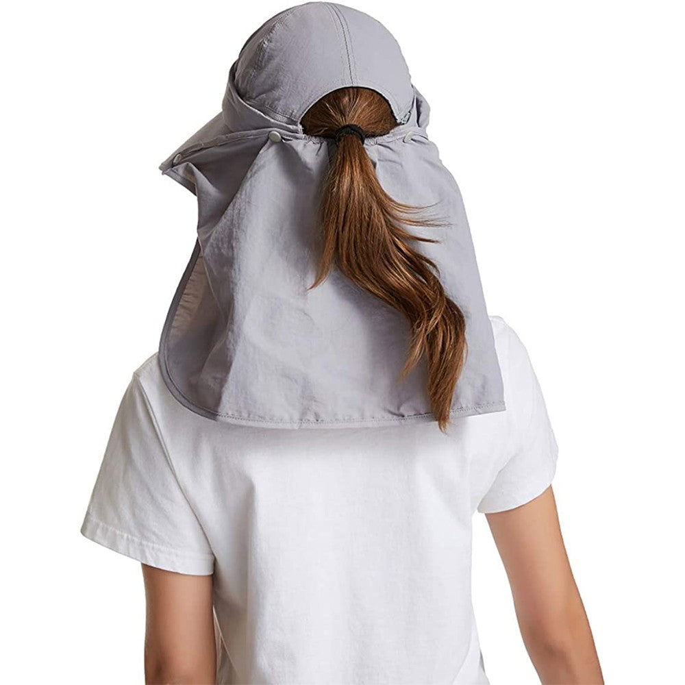 Womens Sun Cap Wide Brim Fishing Hats with Detachable Face Mask Neck Flap Grey