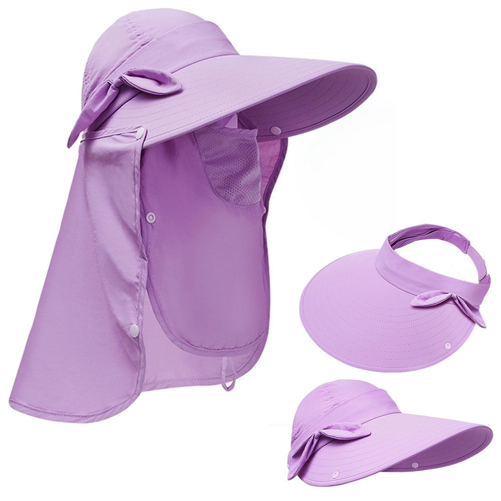 Womens Sun Cap Wide Brim Fishing Hats with Detachable Face Mask Neck Flap Purple