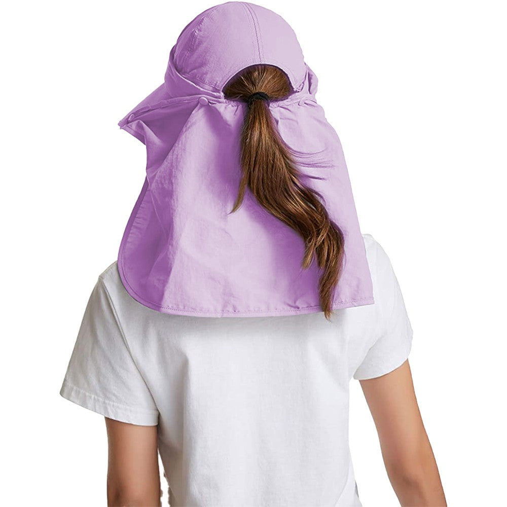 Womens Sun Cap Wide Brim Fishing Hats with Detachable Face Mask Neck Flap Purple