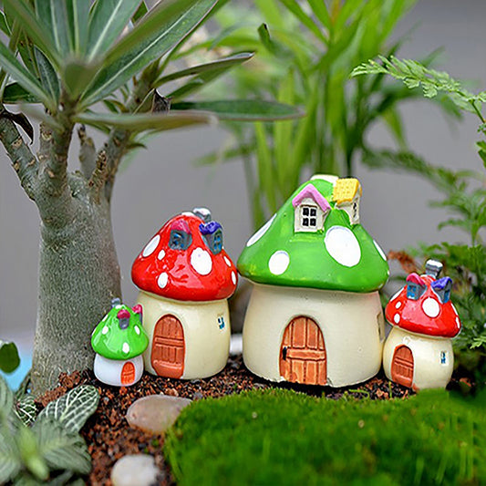 4Pcs Resin Miniatures Mushroom Statue Figurines Garden Decor Set B