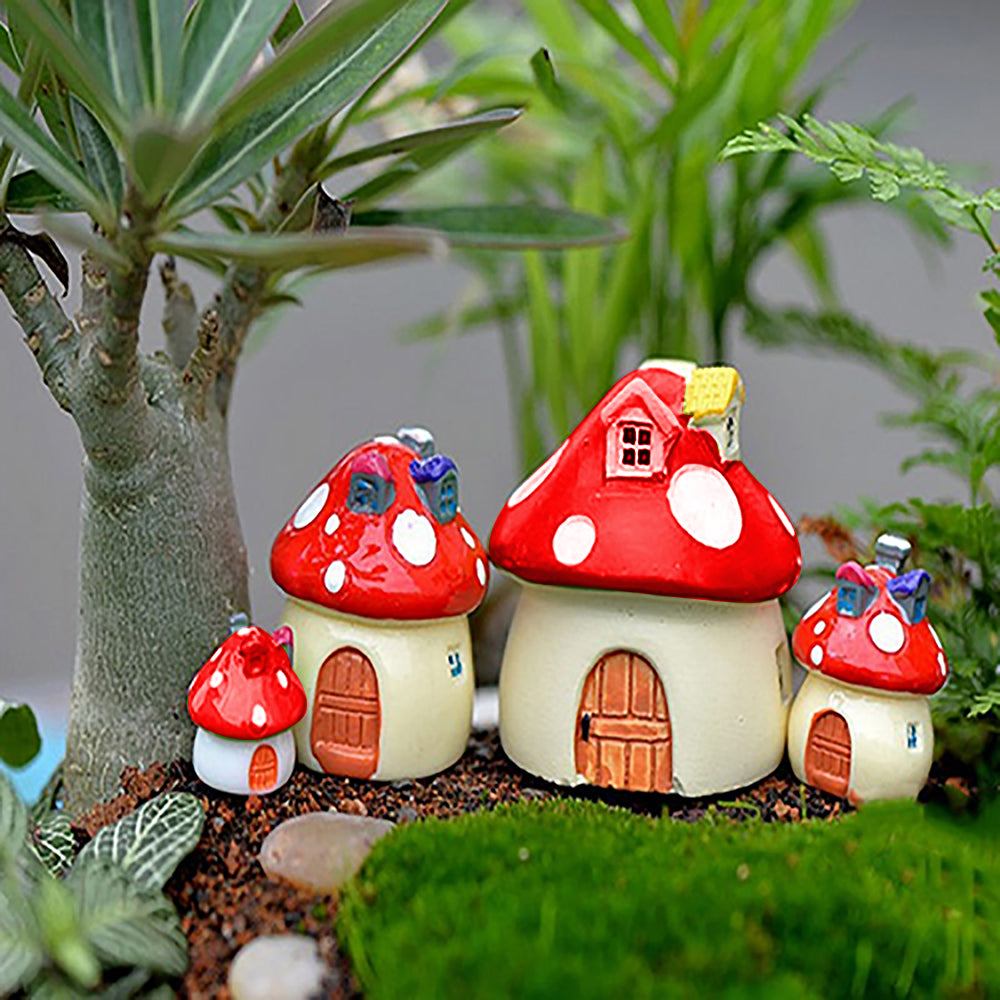 4Pcs Resin Miniatures Mushroom Statue Figurines Garden Decor Set C