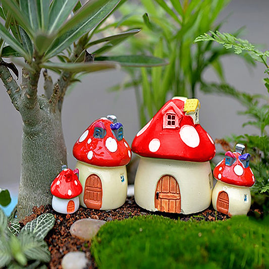 4Pcs Resin Miniatures Mushroom Statue Figurines Garden Decor Set C