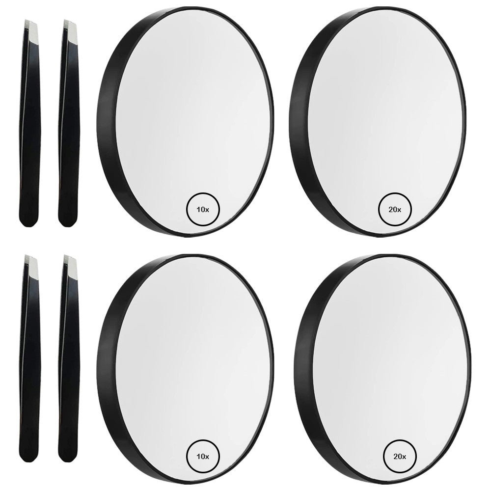 2 X Set of 2Pcs 10X and 20X Magnifying Makeup Mirror with Eyebrow Tweezers