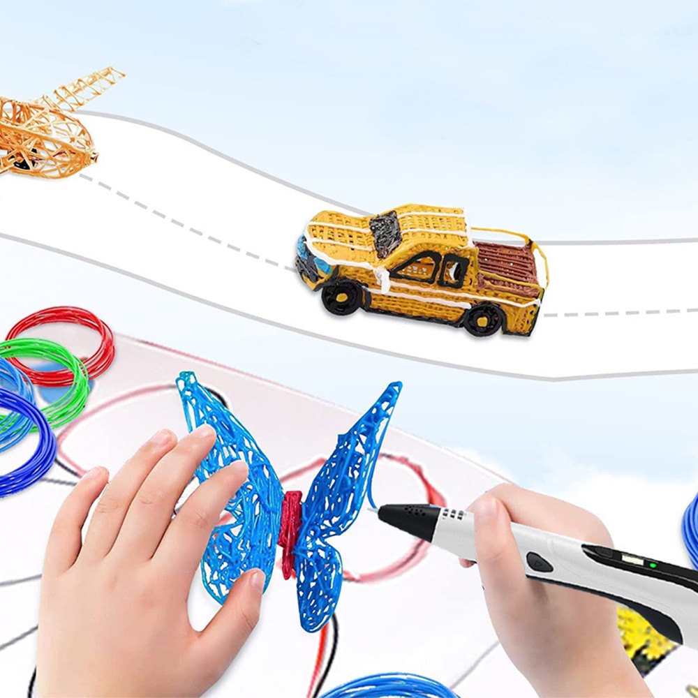 Kid 3D Printing Pen and 13 Rolls PLA Filament Set Children DIY Drawing Pen White