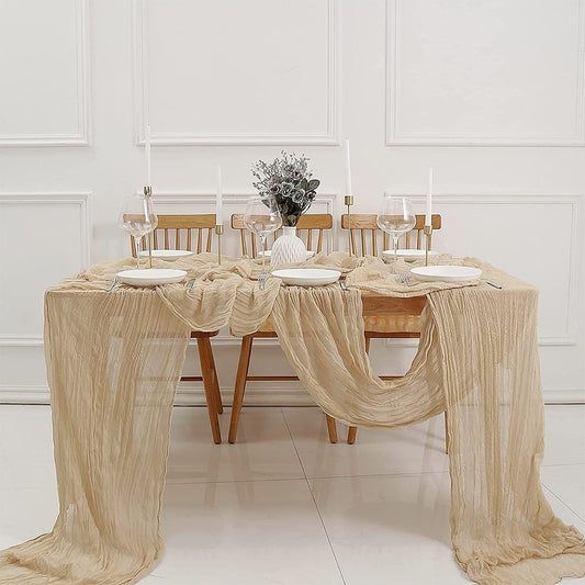 90x300cm Tulle Doily Table Runner Wedding Table Cloth Decor Beige