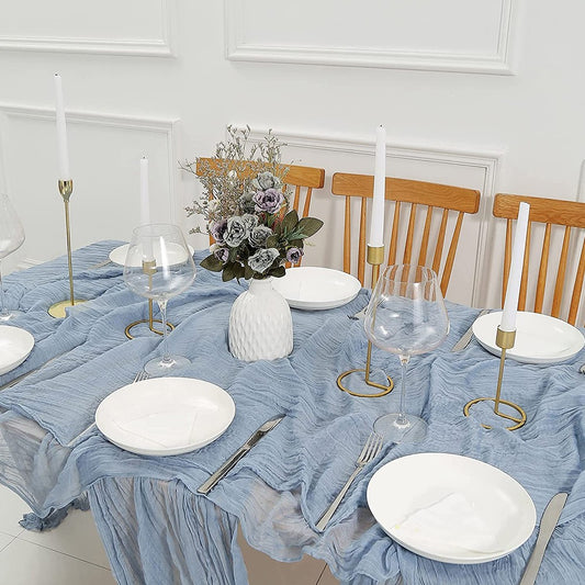 90x400cm Tulle Doily Table Runner Wedding Table Cloth Decor Blue