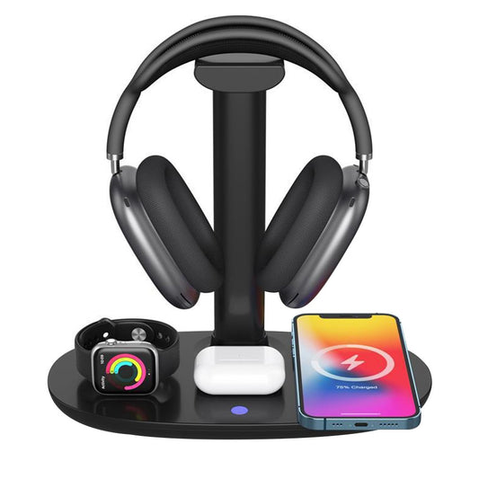 4-in-1 Wireless Charger Qi Fast Charging Station Charging Dock for iPhone -Black