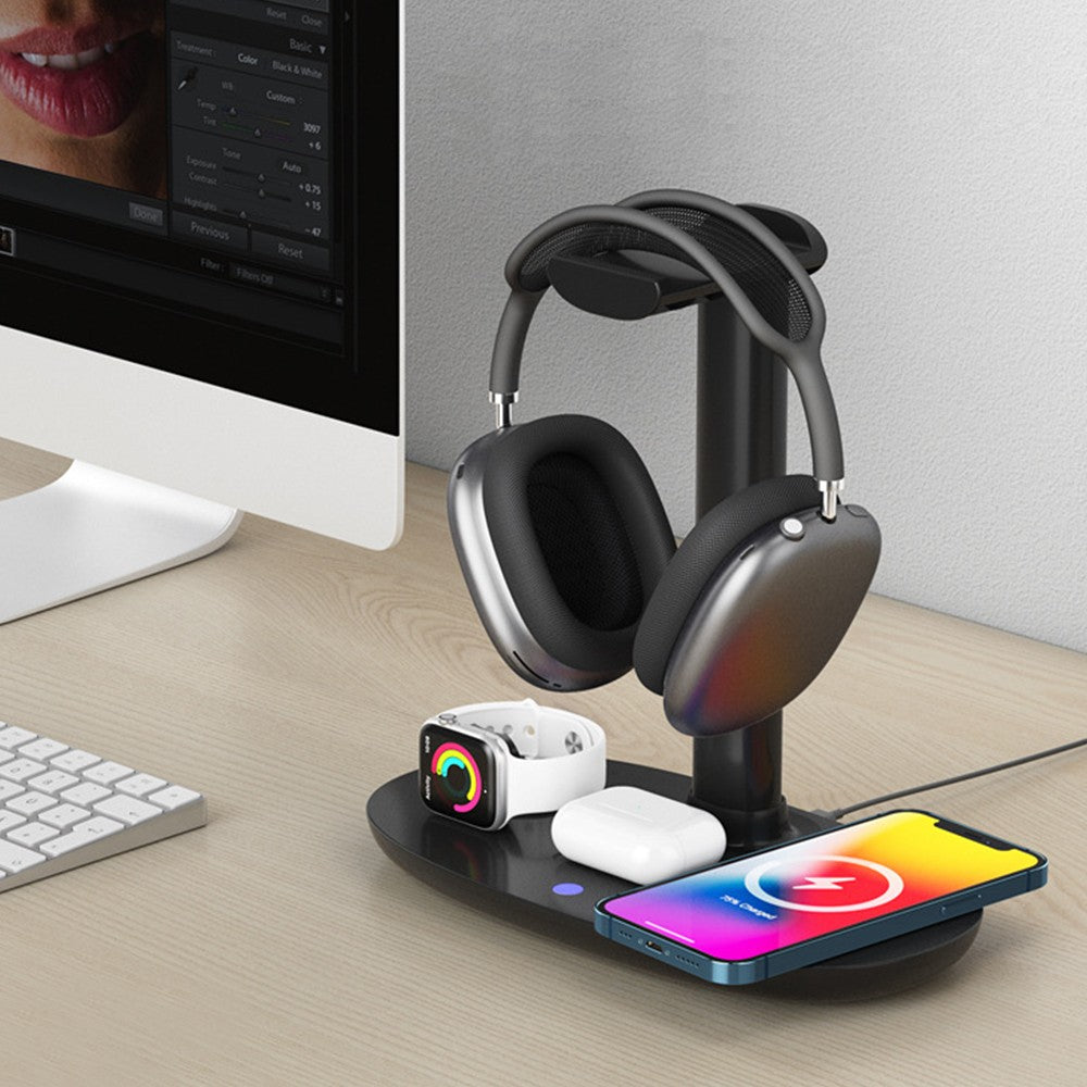 4-in-1 Wireless Charger Qi Fast Charging Station Charging Dock for iPhone -Black