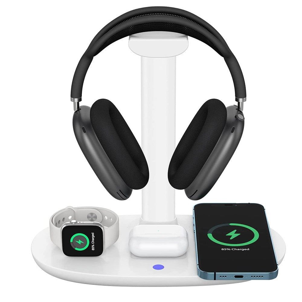 4 In 1 Qi Wireless Fast Charging Station Charging Dock Stand for Apple White