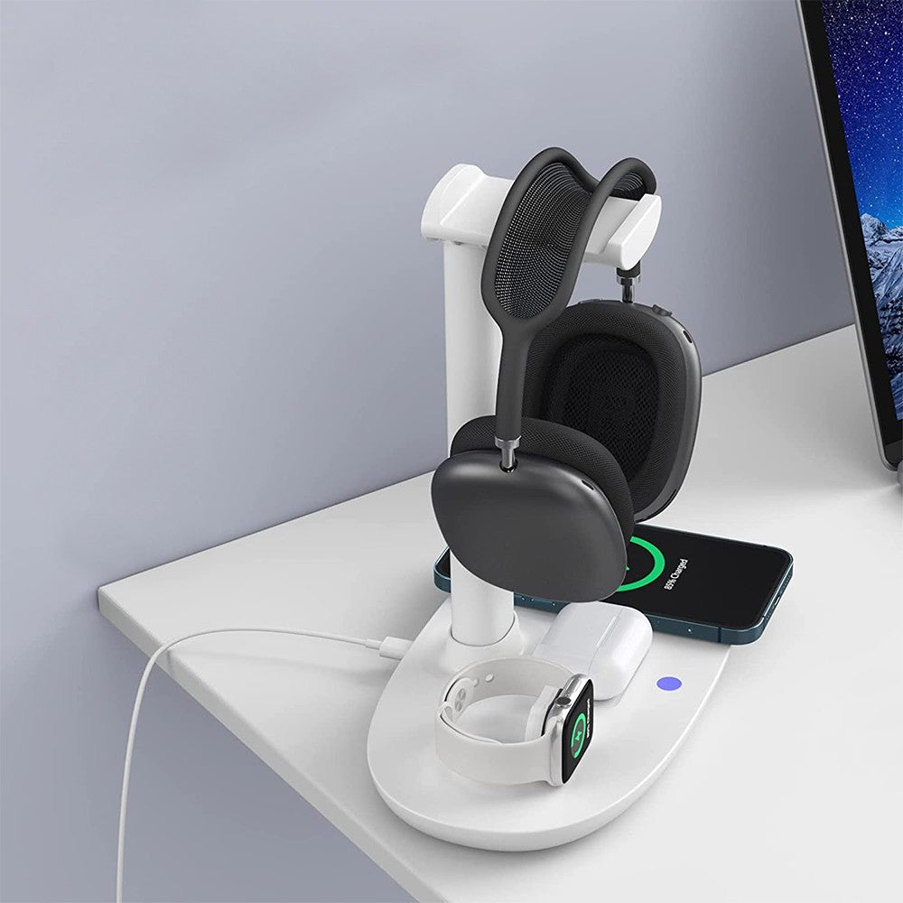 4 In 1 Qi Wireless Fast Charging Station Charging Dock Stand for Apple White