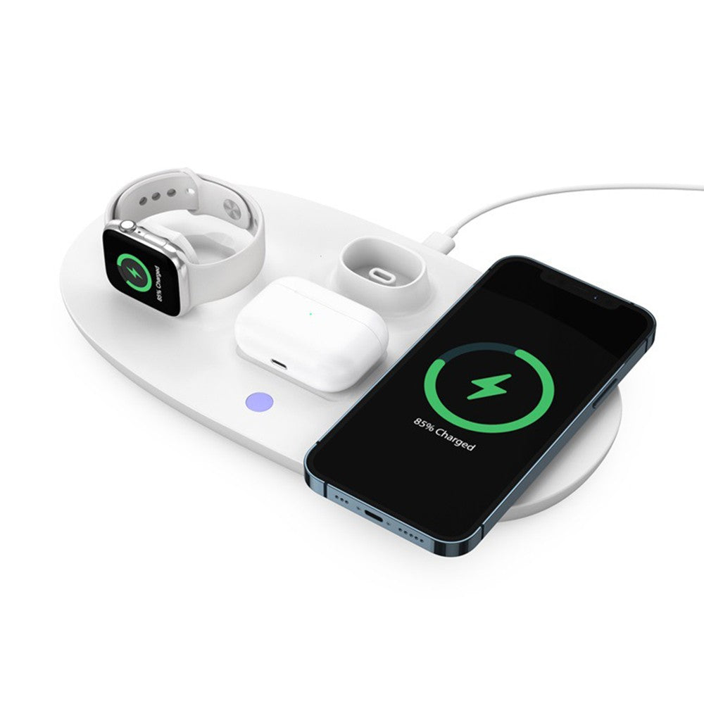 4 In 1 Qi Wireless Fast Charging Station Charging Dock Stand for Apple White