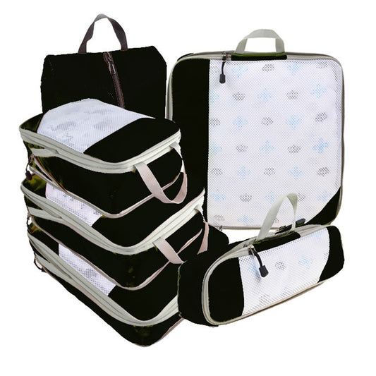 Set of 6Pcs Travel Storage Bags Clothes Organizer Pouch with Shoes Bag Black