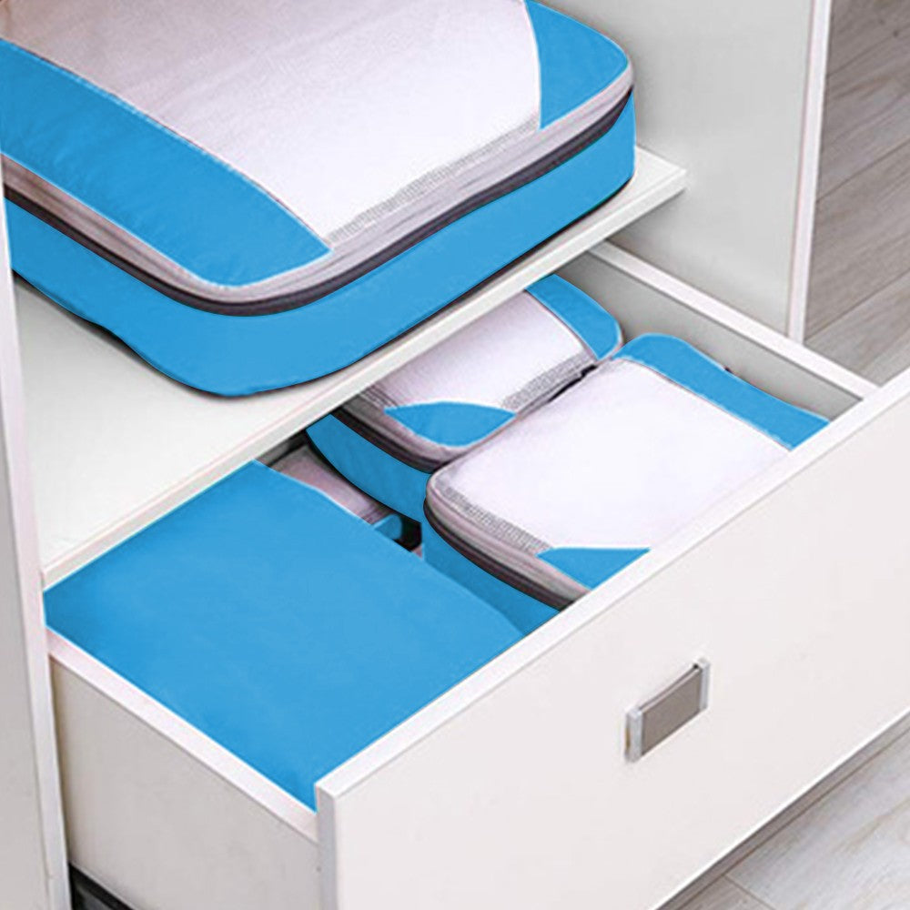 Set of 6Pcs Travel Storage Bags Clothes Organizer Pouch with Shoes Bag Blue