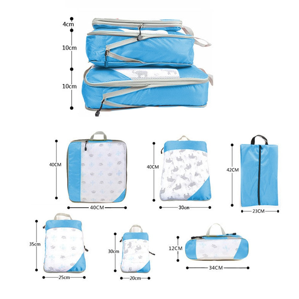 Set of 6Pcs Travel Storage Bags Clothes Organizer Pouch with Shoes Bag Blue