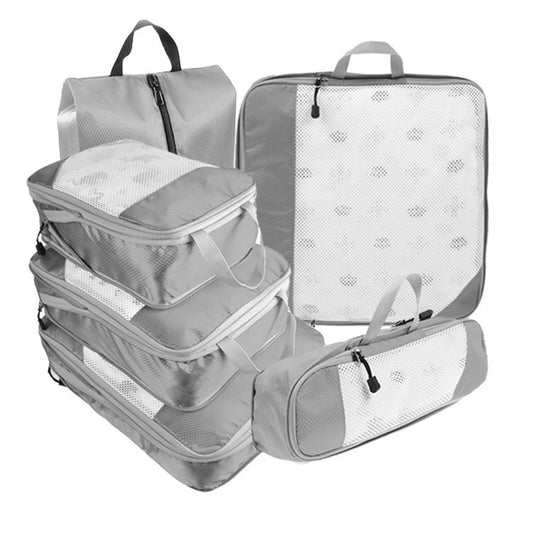 Set of 6Pcs Travel Storage Bags Clothes Organizer Pouch with Shoes Bag Grey